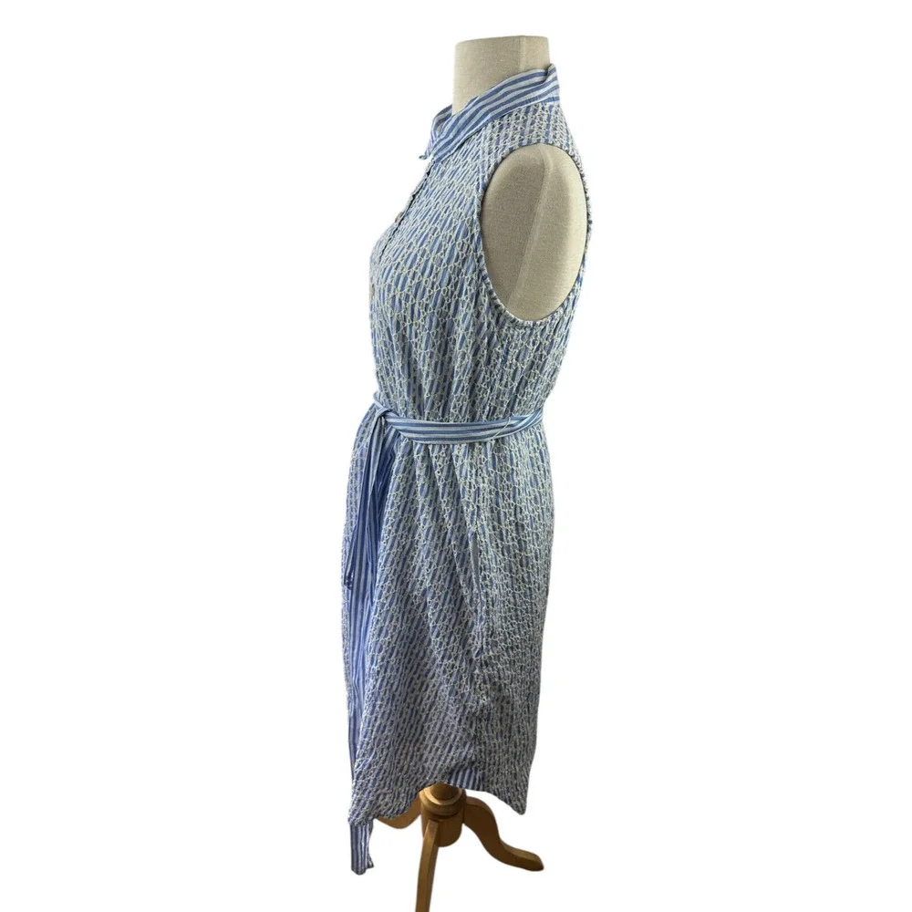 By Anthropologie Kismet Shirtdress Eyelet Lace Stripe Dress Anthro 12P 12 Petite - Picture 14 of 16